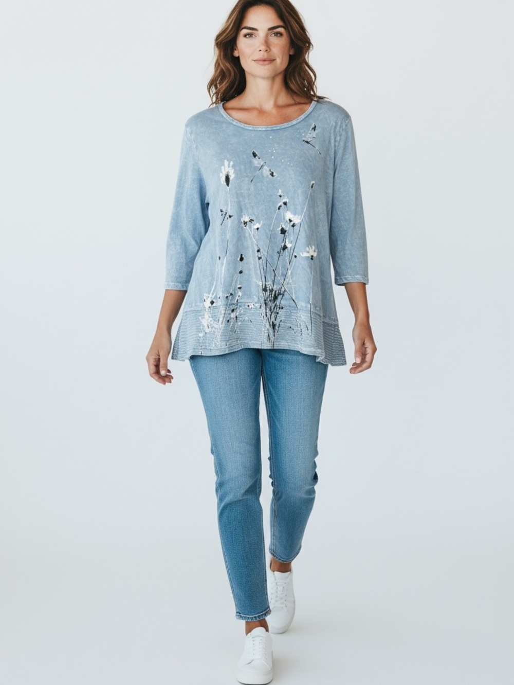 Jess and Jane cotton floral dragon fly asymmetrical blouse